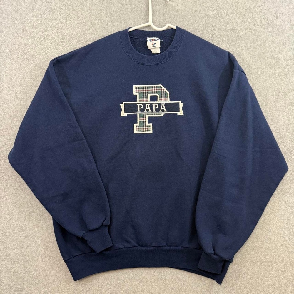 Vintage Jerzees Papa Plaid P Sweatshirt Men's XL Navy Blue 90s Grandpacore